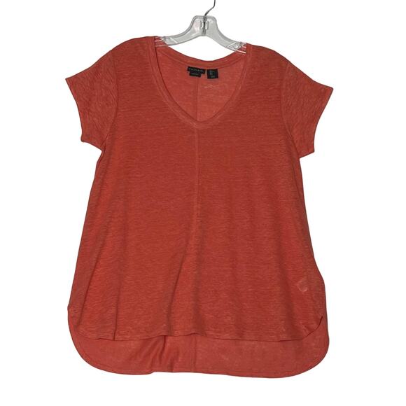 Tahari Short Sleeve 100% Linen Hi Low Pullover Tee T Shirt Orange Womens Large - Picture 1 of 11